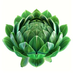 Poster - Artichoke vegetable blooming, showing petals and heart, isolated on white background