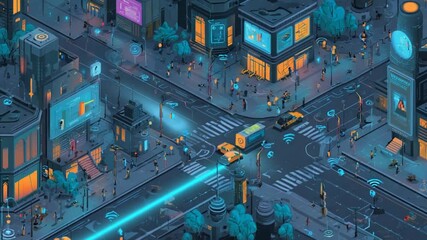 Poster - Futuristic Cityscape: Smart City Intersection at Night