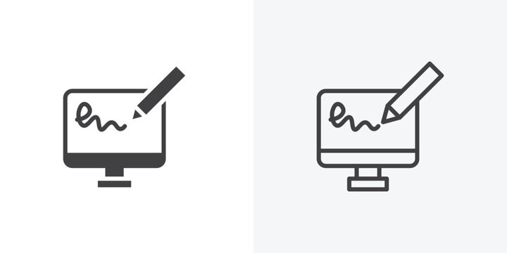 Electronic signature icon. collection of editable stroke line and solid flat styles.