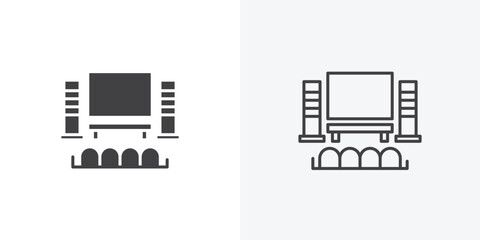 Fototapete - Home cinema icon. collection of editable stroke line and solid flat styles.