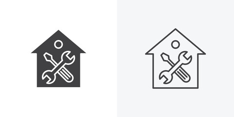 Fototapete - Home repair icon. collection of editable stroke line and solid flat styles.