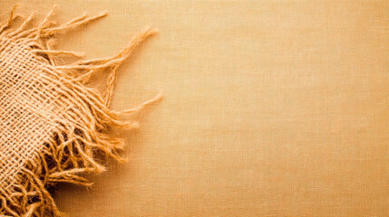 Poster - Natural jute burlap cloth background with ripped edge and frayed threads. Rough rustic textile texture for design or banner.