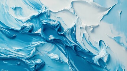 Poster - Abstract blue and white paint swirls, texture background.