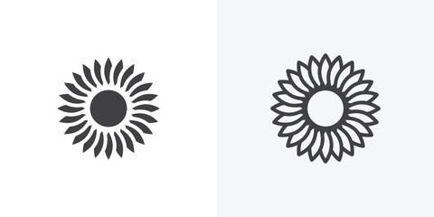 Fototapete - Sunflower icon. collection of editable stroke line and solid flat styles.