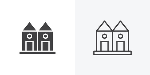 Fototapete - Terraced Houses icon. collection of editable stroke line and solid flat styles.