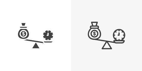 Fototapete - Time and money compare scale icon. collection of editable stroke line and solid flat styles.