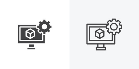 Fototapete - Virtual machine icon. collection of editable stroke line and solid flat styles.