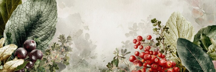 Poster - Vibrant Digital Collage Featuring Fresh Leafy Greens and Juicy Berries Perfect for Wellness and Nutrition Themes