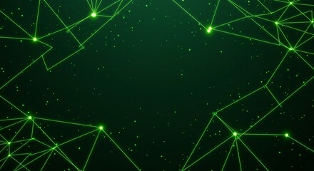 Poster - Glowing green network connections creating digital web, futuristic abstract technology background and design