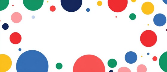 Poster - Colorful Polka Dot Frame on White Background, Cheerful and Playful Design with Copy Space for Text or Graphic Elements