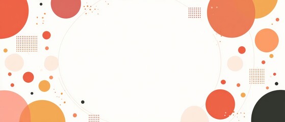 Poster - Abstract background with orange and red circles, dots, and squares on white Modern geometric design with copy space for presentations and graphic design projects