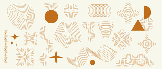Wall Mural - Aesthetic line elements set with geometric patterns and swirls