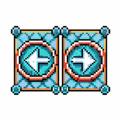 Poster - Pixelated turquoise buttons with left and right arrows, retro user interface elements for digital game navigation controls
