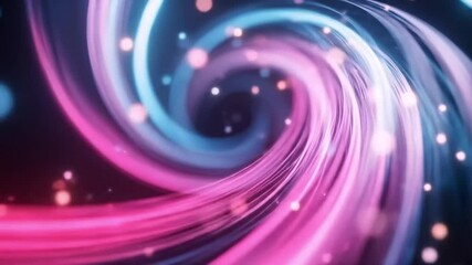 Vibrant abstract light trails swirl with glowing particles in a dynamic futuristic design.