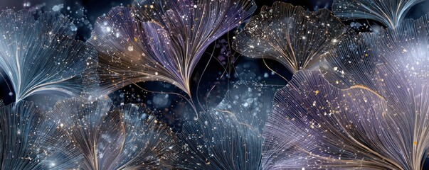 Poster - Abstract floral arrangement with sparkling lights on a dark background in a digital painting