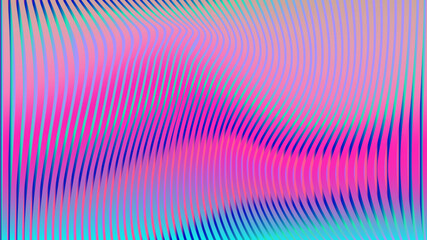 Poster - 
Abstract vector background in modern optical art style with wavy, curved black lines over vibrant pink, purple, green, and blue gradient colors. Dynamic, energetic, and futuristic visual effect.