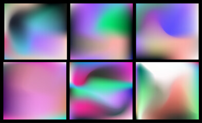 Poster - Abstract vector backgrounds in modern gradient style with soft blurred shapes. Features green, pink, blue, and purple tones. Minimal, dreamy, and calm visual effect for contemporary design.