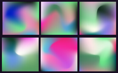 Poster - Abstract vector backgrounds in modern gradient style, featuring soft, blurred shapes with green, pink, blue, and purple colors. The minimal and dreamy look creates a calm and contemporary visual mood.