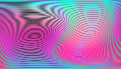 Poster - 
Abstract vector background in modern optical art style with wavy, curved black lines over vibrant pink, purple, green, and blue gradient colors. Dynamic, energetic, and futuristic visual effect.