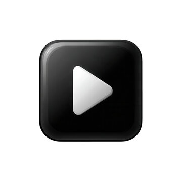 A glossy black square with rounded corners containing a white play button in the center