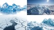 © Zebra - Composite of images depicting ice in various forms cubes, glacial landscape, frozen surface, and arctic formations