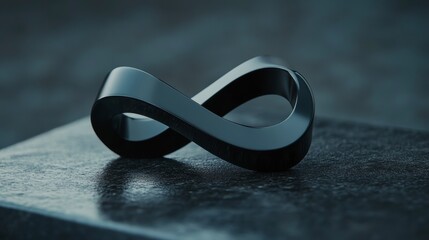 Poster - Dark, sleek infinity symbol rests on dark surface.