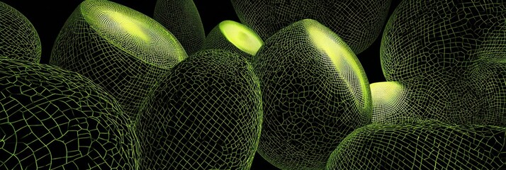 Poster - Digital Mesh Representation of Avocado Halves on a Light Grid With a Futuristic Vibe Showcasing Modern Design Elements