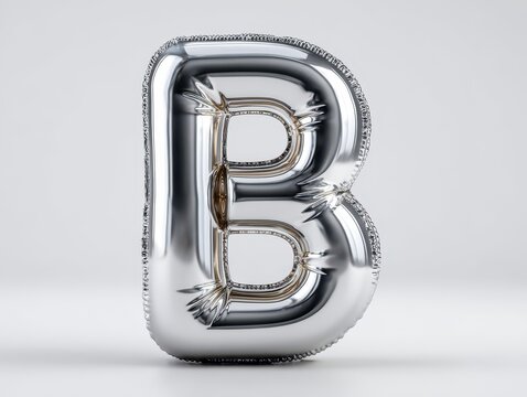 Shiny Silver Balloon Letter B Against a Minimalist Light Gray Background