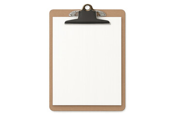 Fototapete - Blank white paper mounted on transparent clipboard, presenting empty workspace for professional graphic design mockup