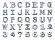 © SunCamCo - 3D numbers and letters text made of silver metal isolated on a white transparent background