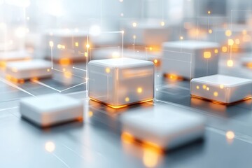 Fototapete - Economy block tax concept. Abstract digital blocks with glowing elements on a blurred background.