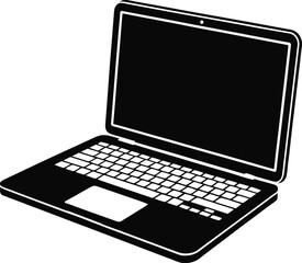 Poster - Black silhouette of an open laptop computer isolated on transparent background silhouette