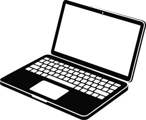 Poster - Black laptop computer silhouette open and isolated on transparent background