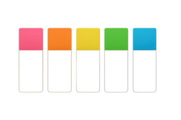 Poster - Five colorful sticky notes with a transparent background represent progress steps or different stages of a project