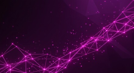 Fototapete - A network of pink lines and dots connected on a dark background with pink particles scattered around it
