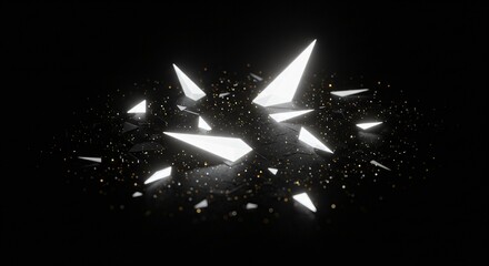 Poster - A dark background with illuminated geometric shapes and small bright particles scattered around them