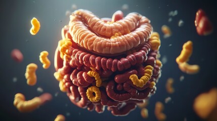 Poster - 3D render of a complex, bio-organic structure with intricate, interconnected tubes and small particles.