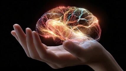 Poster - Illuminated Mind: A Hand Gently Holding the Brain's Intricate Network