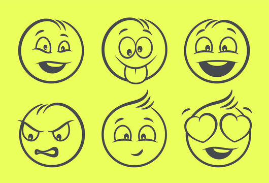 Emojis faces icon in hand drawn style. Doddle emoticons vector illustration on isolated background. Happy and sad face sign business concept