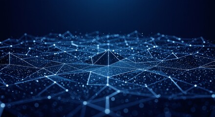 Fototapete - A blue abstract network with connected dots and lines forming a complex geometric pattern design