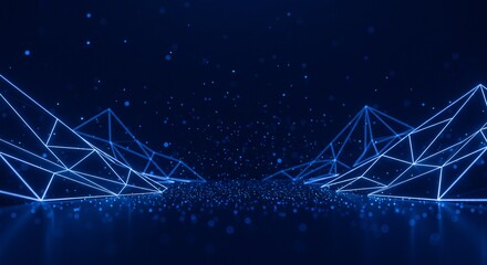 Fototapete - Abstract blue landscape with glowing lines and bokeh creating a futuristic technology scene