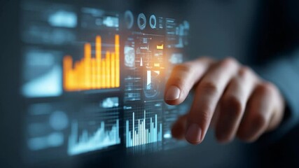 Poster - Data Analysis: Digital Interface and Hand Interacting with Charts and Graphs