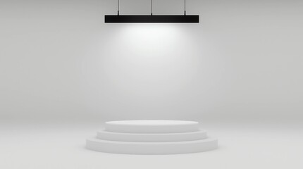 Leinwandbilder - Empty pedestal or podium display on white room and light background with futuristic stand concept. Blank product shelf standing backdrop. 3D rendering