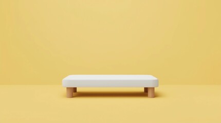Leinwandbilder - White top table and fabric cloth or empty pedestal display on vivid yellow summer background with minimal style. Blank stand for showing product. 3D rendering