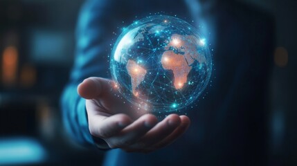 Poster - a person holds a glowing digital globe featuring interconnected points, symbolizing global connectiv