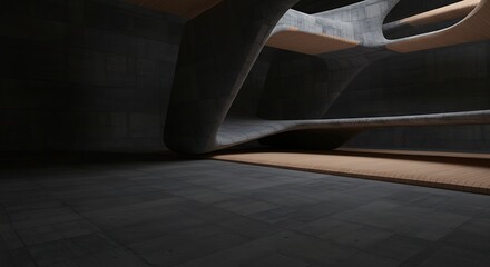 Poster - Abstract architectural interior featuring a curved concrete structure with an opening, bathed in soft light.
