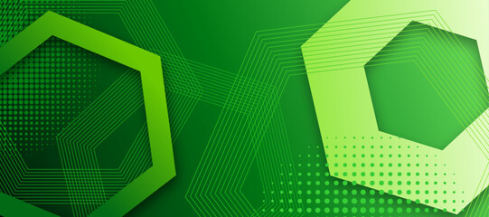 Poster - Green abstract background with glowing geometric lines. Modern gradient rounded square lines pattern.
