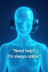 Aufkleber - An abstract rendering of a futuristic AI assistant. The AI, a sleek and modern digital presence, is depicted as a glowing human-like form with a headset, embodying a sense of constant availability.