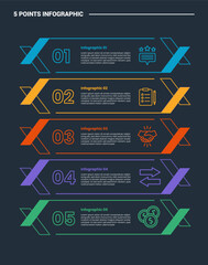 Aufkleber - 5 stage infographic process diagram with x shape on edge with stacked vertical with dark background bright outline style