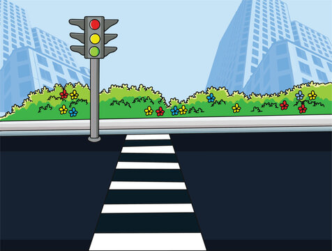 Cute cartoon hand drawn vector Crosswalk street road clipart.